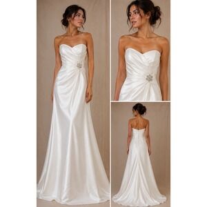 Moonlight Wedding Dress Womens 10 Ivory Strapless Ruched Satin Mermaid Gown‎